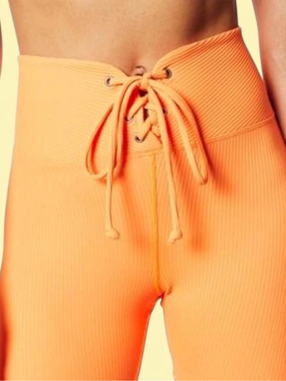 Year of Ours Lace-Up Ribbed Leggings - Orange